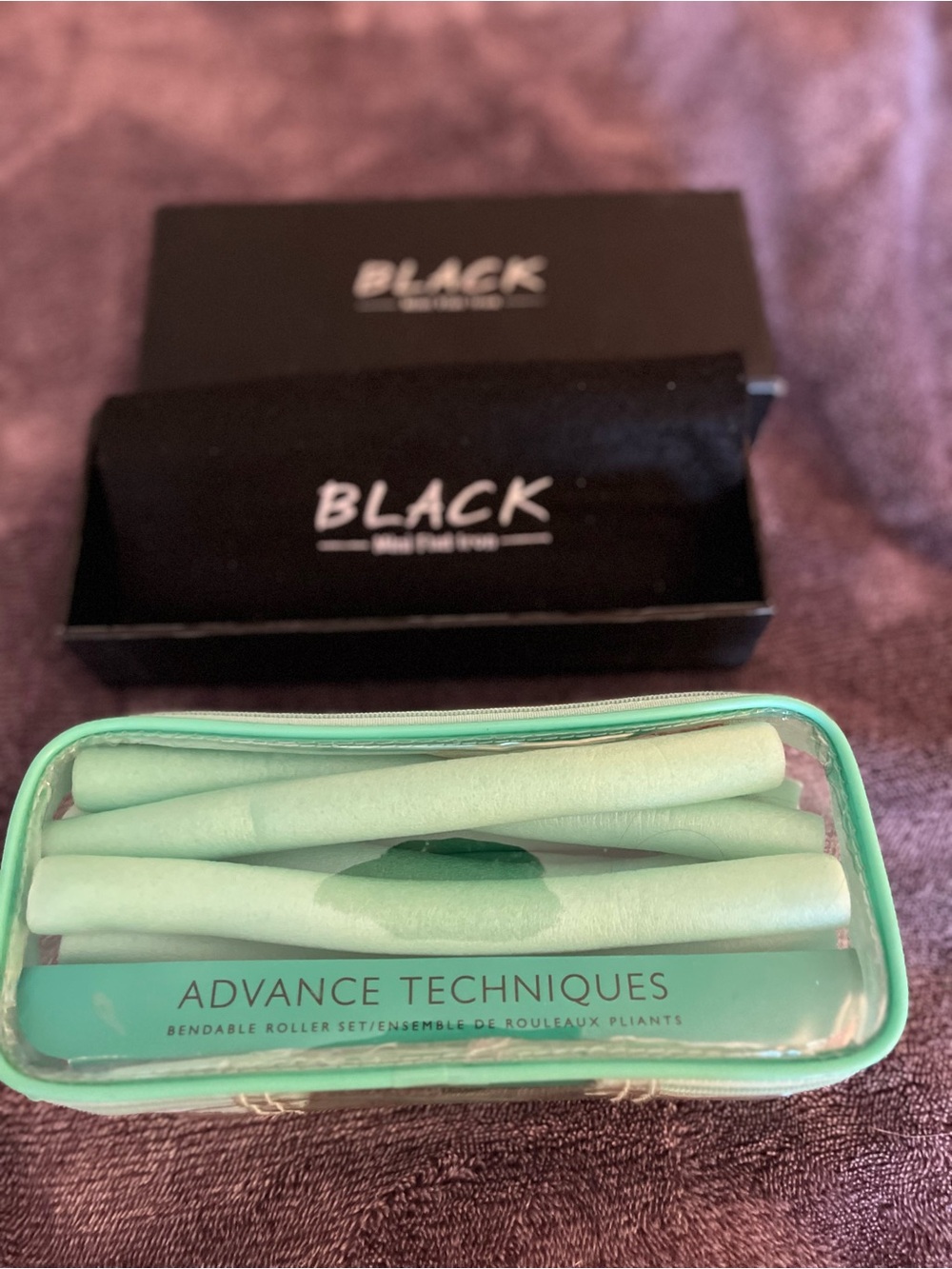 Advance Techniques Green Bendable Hair Roller Set Black Mini Flat Iron